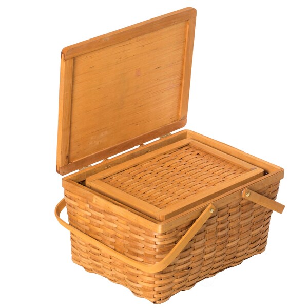 Vintiquewise Woodchip Picnic Storage Basket with Cover and Movable Handles, PK 2 QI004013.2 - main